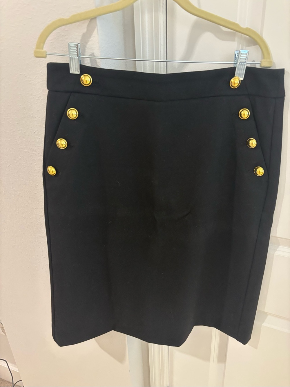 LOFT Black Pencil Skirt with Gold Button Accents